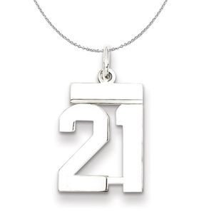 Silver, Athletic Collection, Small Polished Number 21 Necklace - 20 In